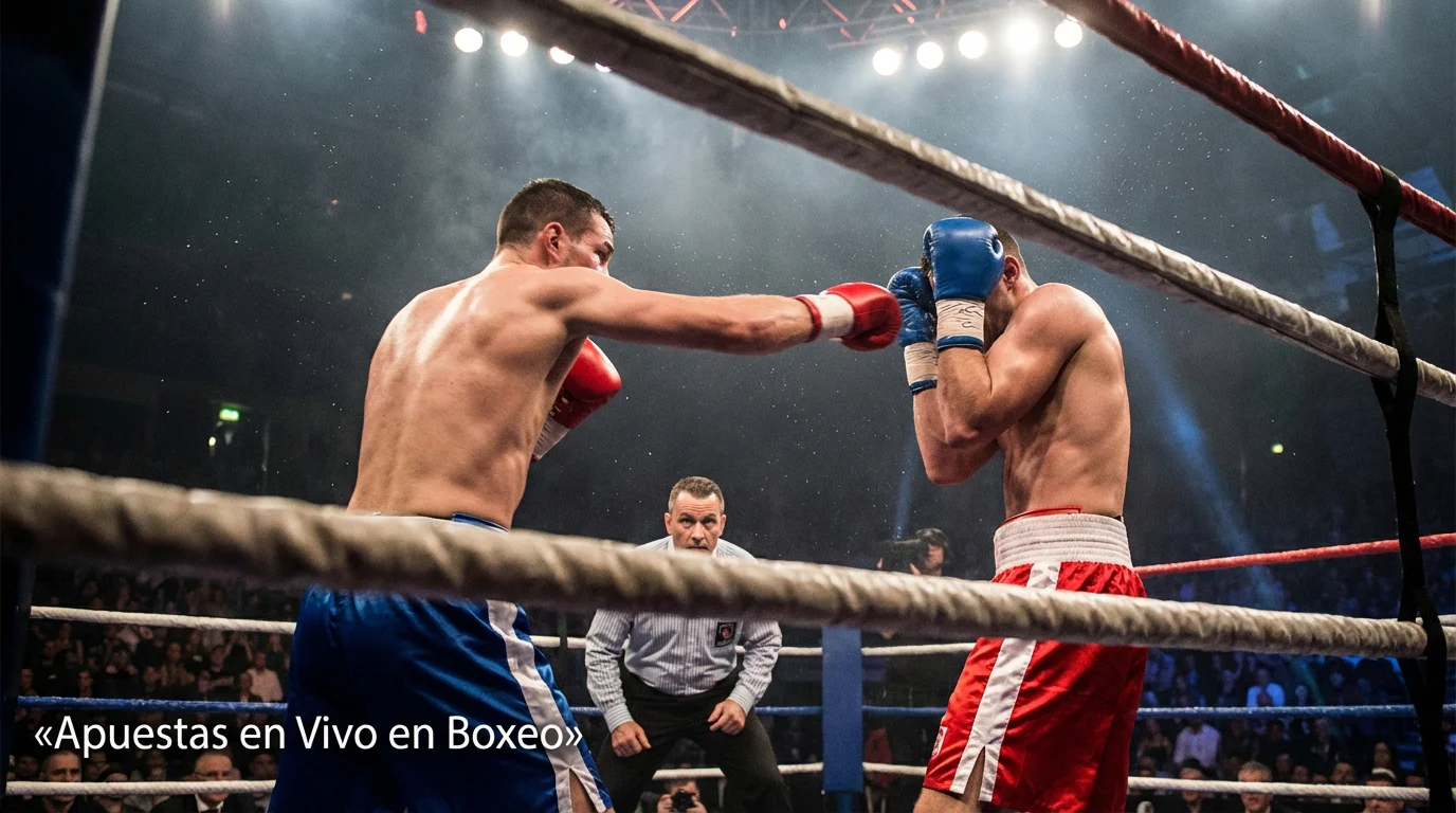 Apuestas en vivo en boxeo: apostador siguiendo un combate en tiempo real