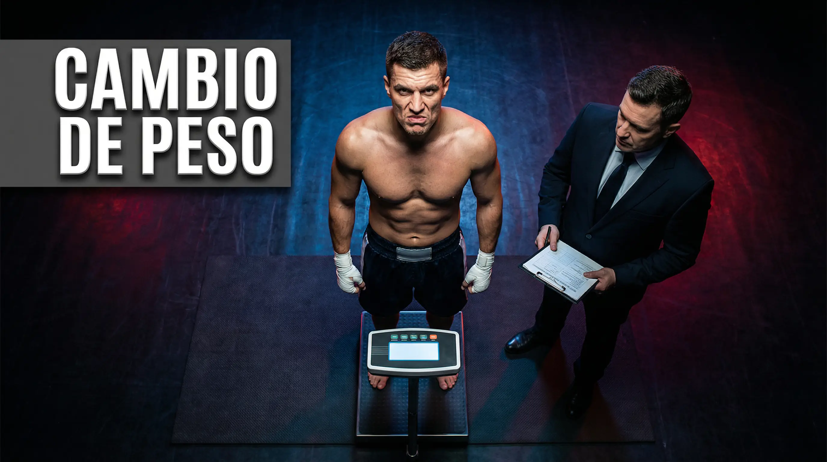 Boxeador en la báscula durante el pesaje oficial antes de un combate