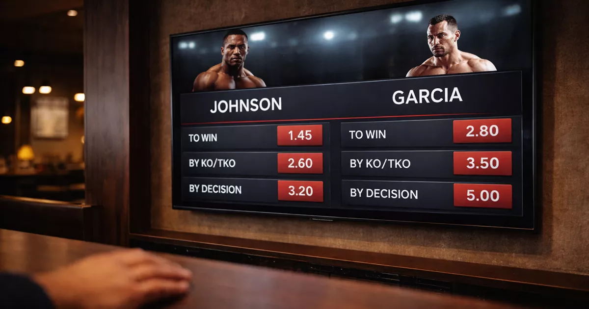 Mercados de apuestas en boxeo: pantalla de cuotas moneyline de un combate profesional